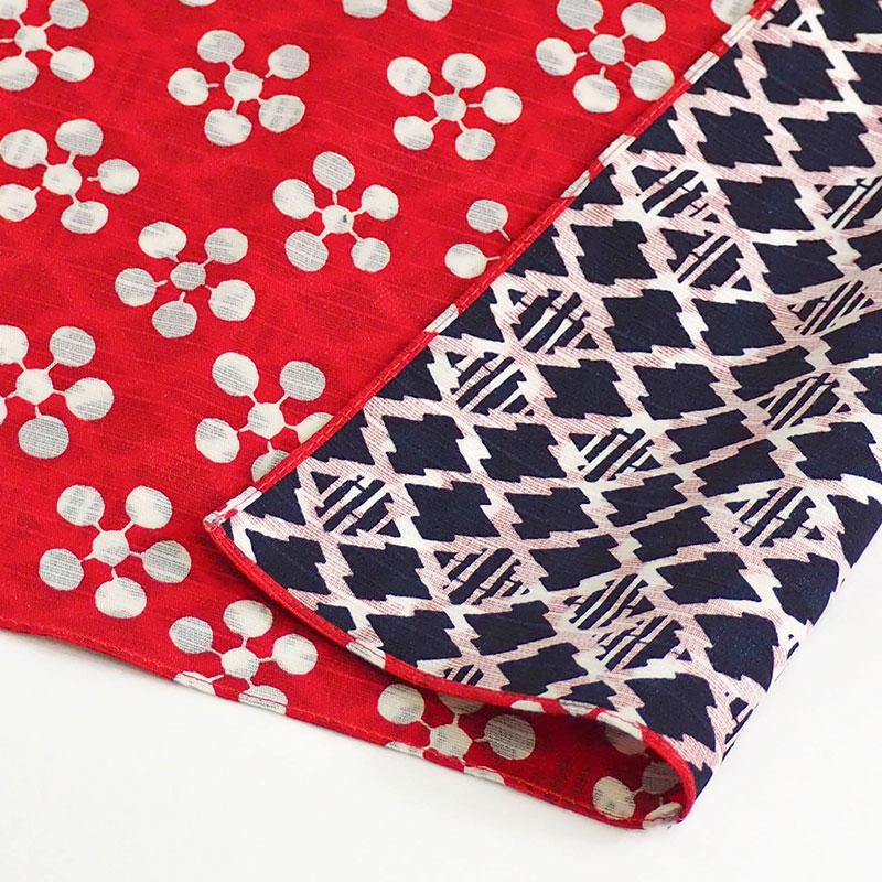 104 Large Reversible Furoshiki Apricot/Pine and Bamboo Red/Navy