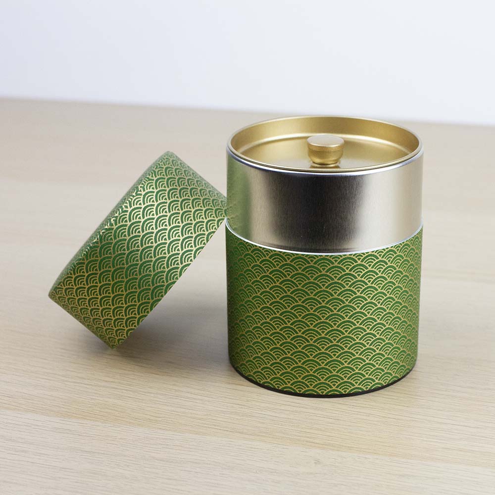 AOMI Green 200g Washi Wrapped Tea Canister (Wide) - Image 3