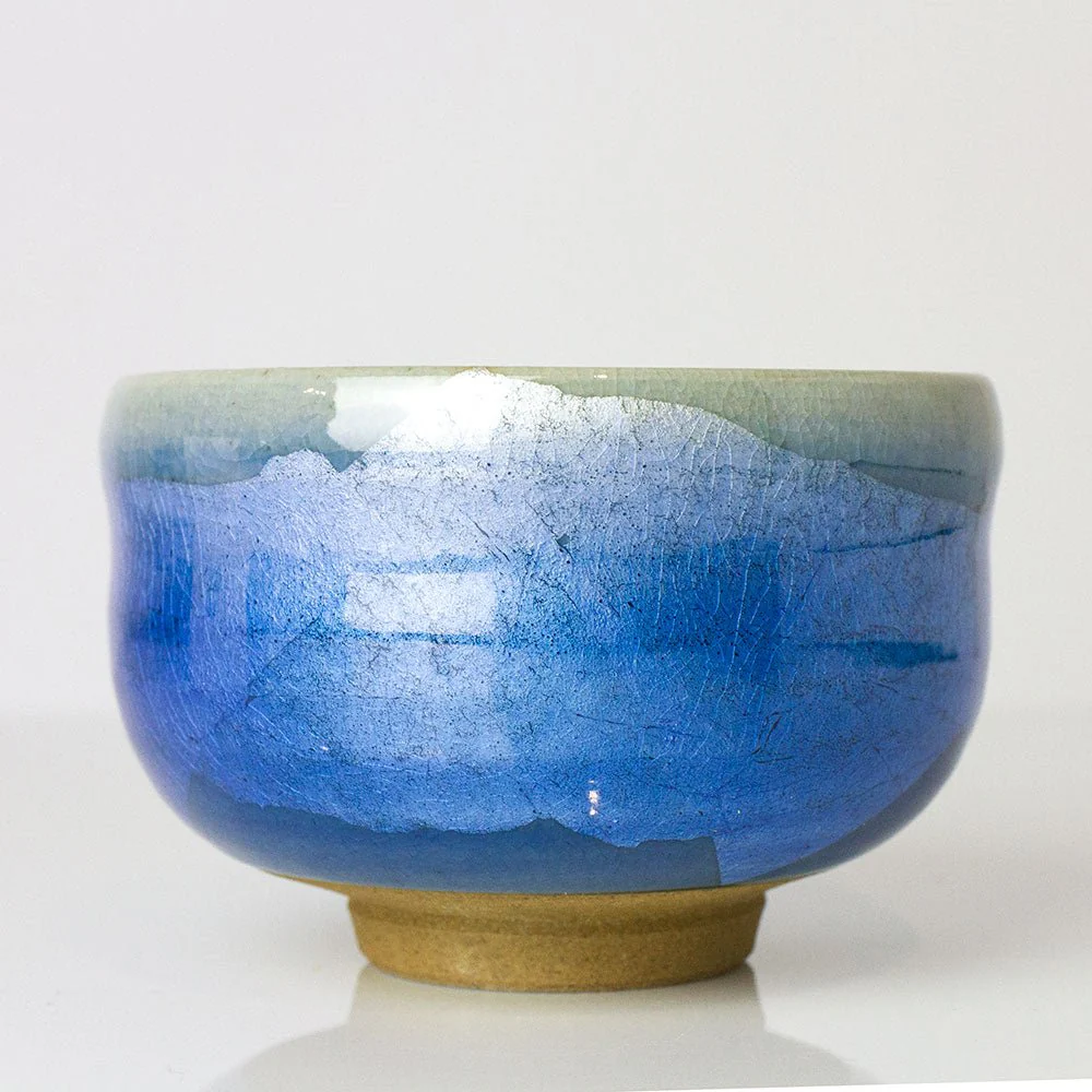 Blue Ginsai Silver Leaf Matcha Bowl (Kutani ware) - Image 5