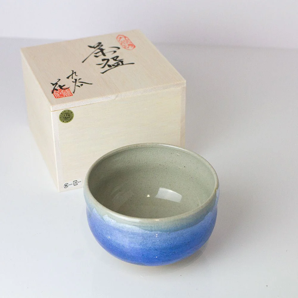 Blue Ginsai Silver Leaf Matcha Bowl (Kutani ware) - Image 8