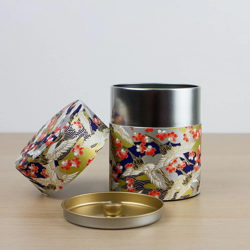 CRANE Blue Japanese Washi Tea Canister 200g (Wide) - Image 3