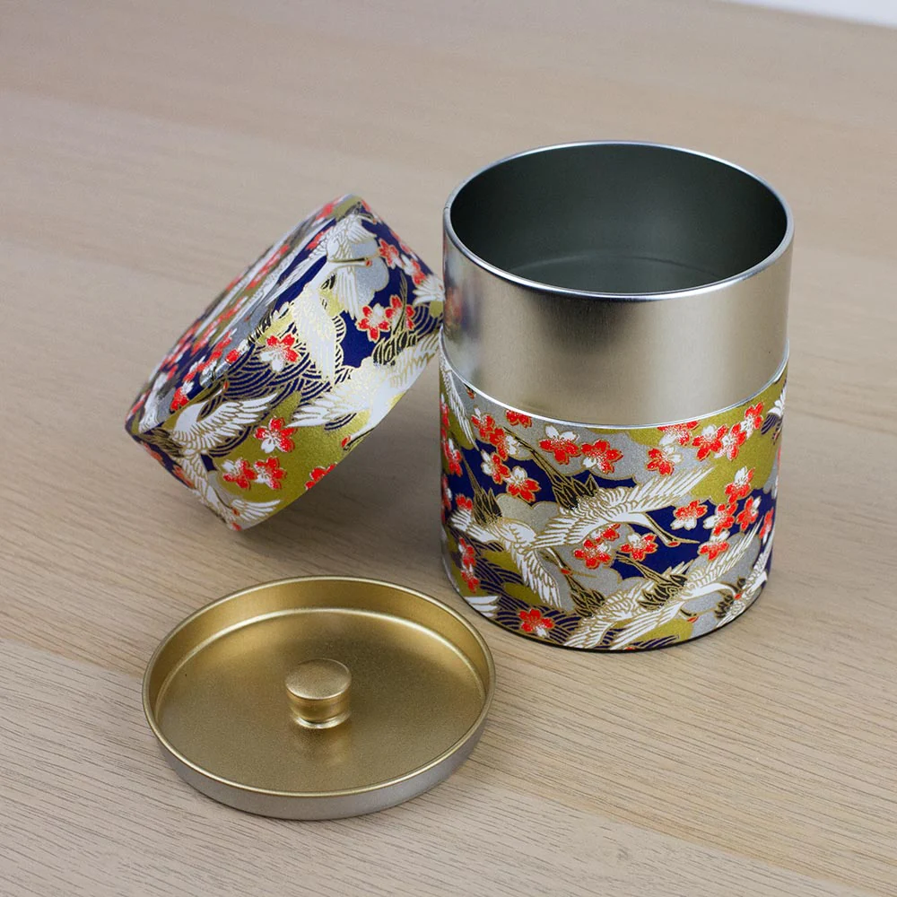 CRANE Blue Japanese Washi Tea Canister 200g (Wide) - Image 4