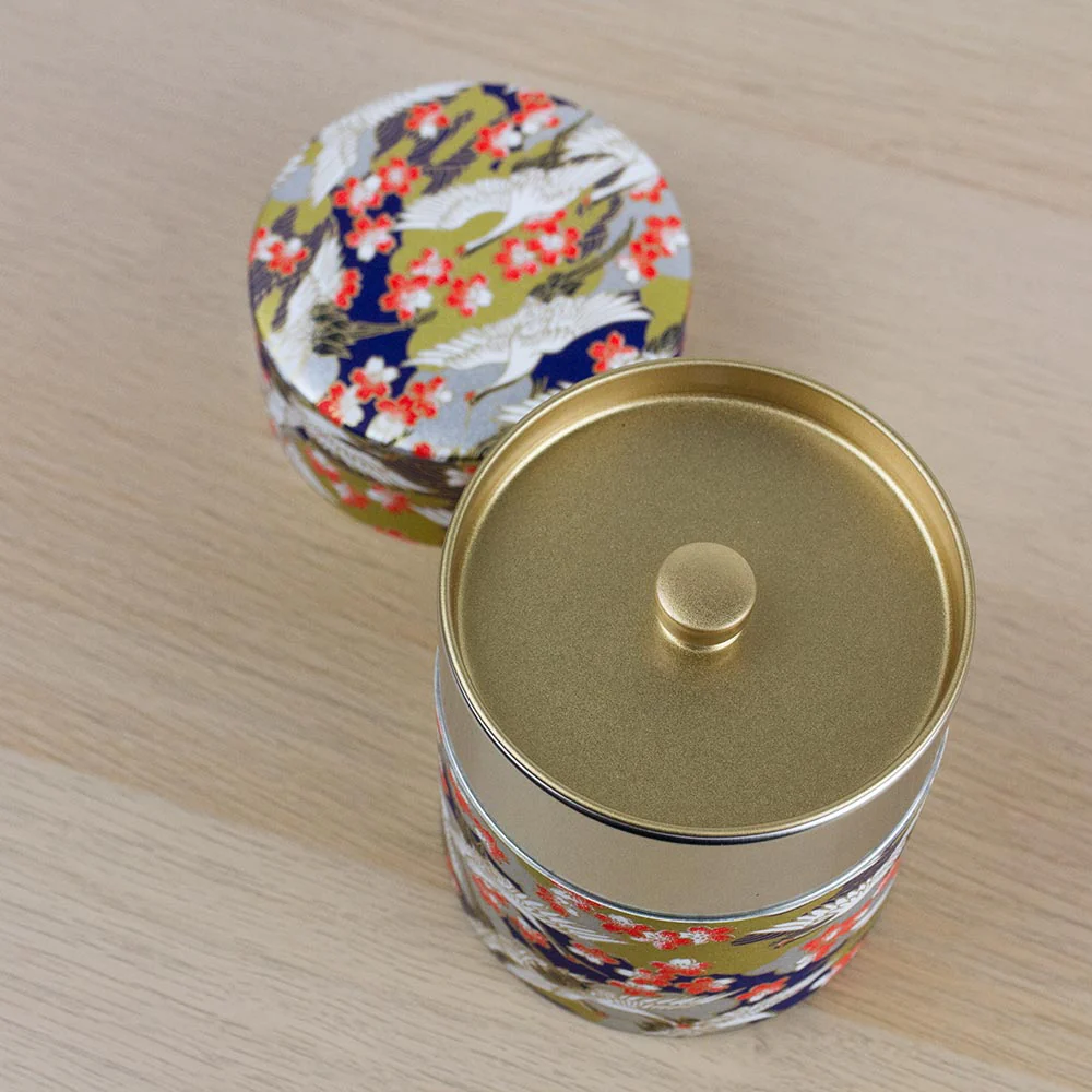 CRANE Blue Japanese Washi Tea Canister 200g (Wide) - Image 5