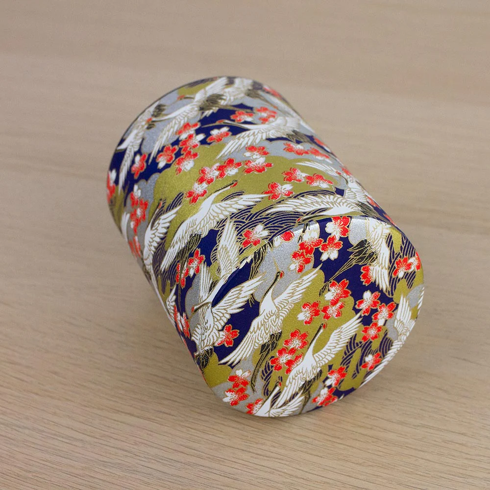 CRANE Blue Japanese Washi Tea Canister 200g (Wide) - Image 6