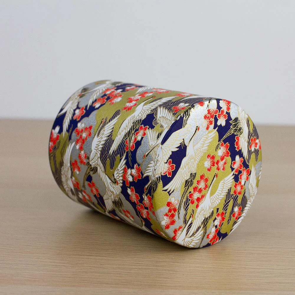 CRANE Blue Japanese Washi Tea Canister 200g (Wide) - Image 7