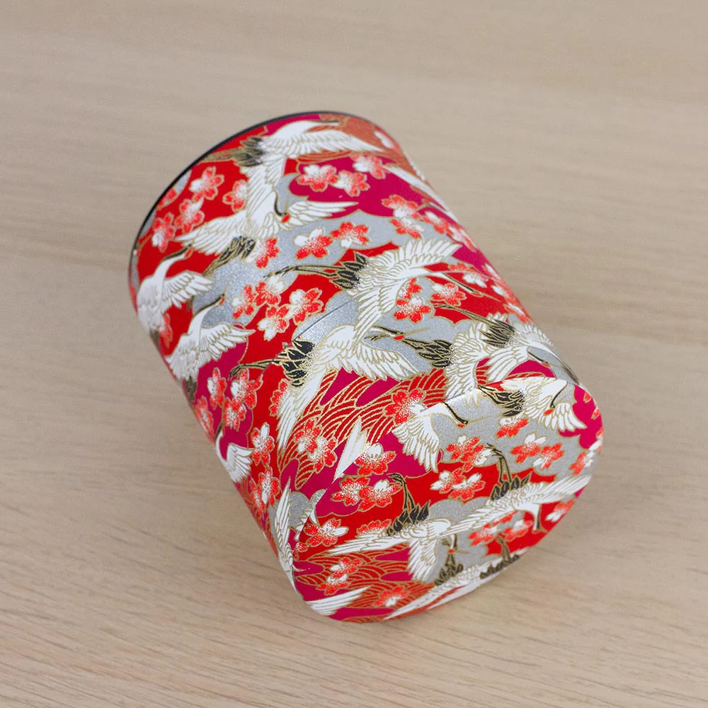 CRANE Red Japanese Washi Tea Canister 200g (Wide) - Image 3