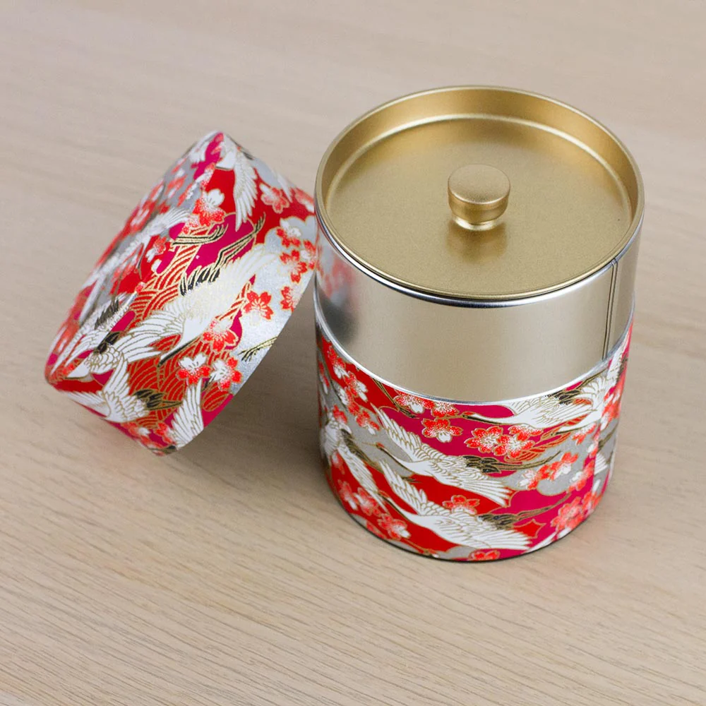 CRANE Red Japanese Washi Tea Canister 200g (Wide) - Image 4