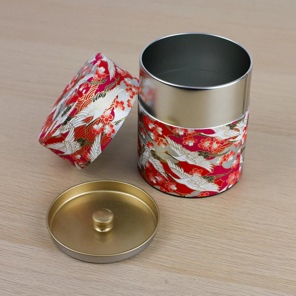 CRANE Red Japanese Washi Tea Canister 200g (Wide) - Image 5