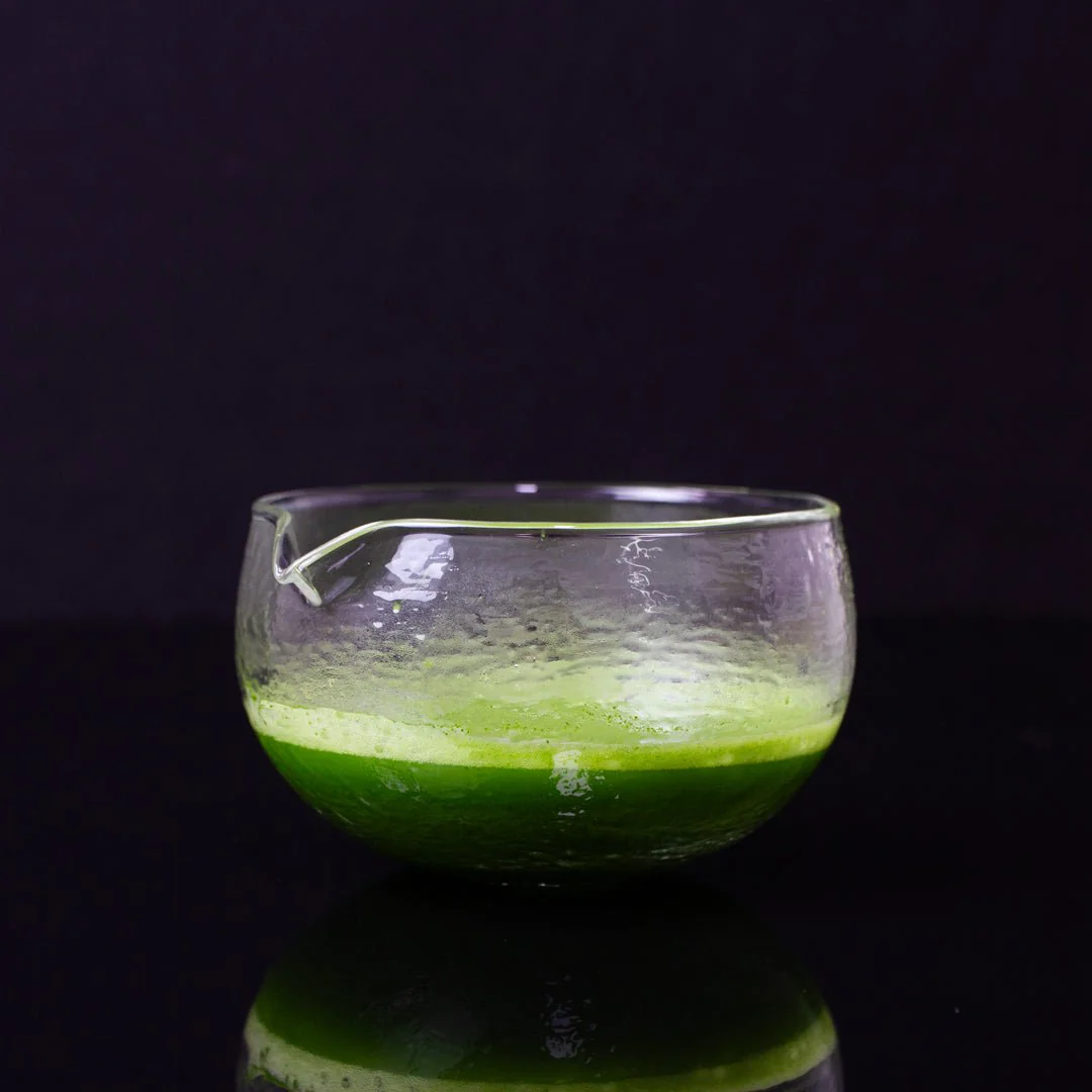 Glass Matcha Bowl with Spout (500ml Textured Glass) - Image 8