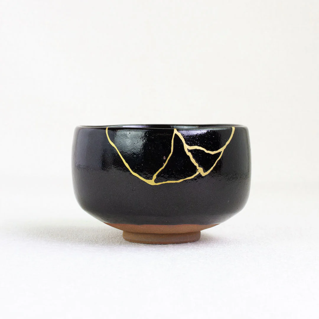 KINTSUGI Black Gold Leaf Matcha Tea Bowl Chawan (500ml)