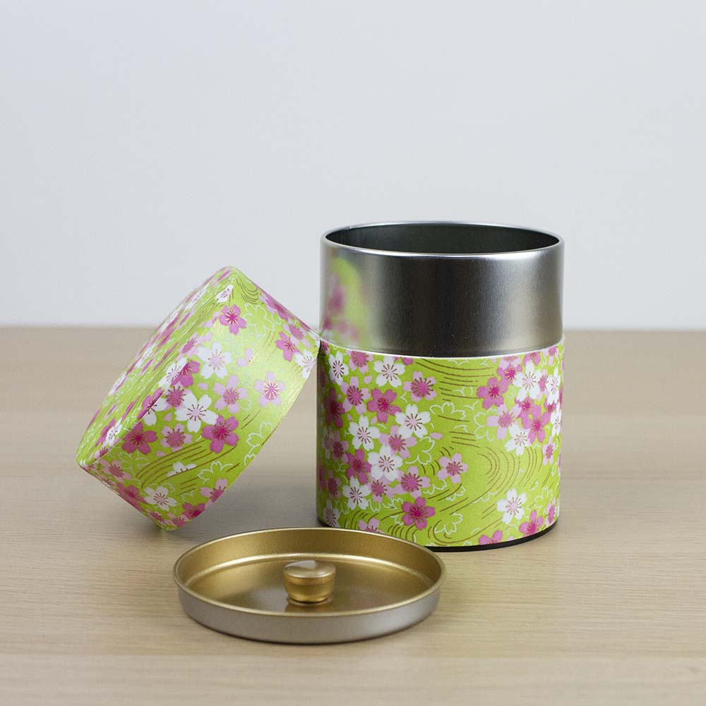SAKURA Green 200g Washi Wrapped Tea Canister (Wide) - Image 4