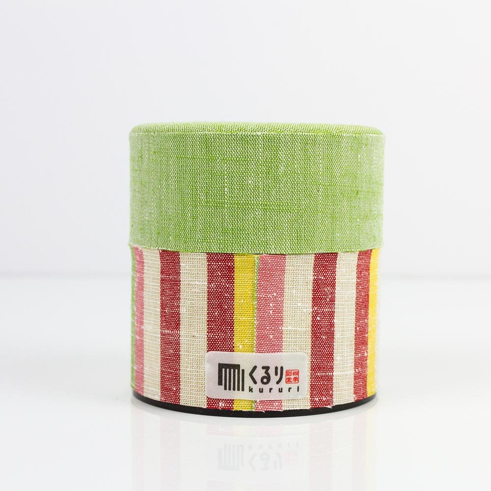 Striped Fabric Wrapped Japanese Tea Storage Canister - Image 3