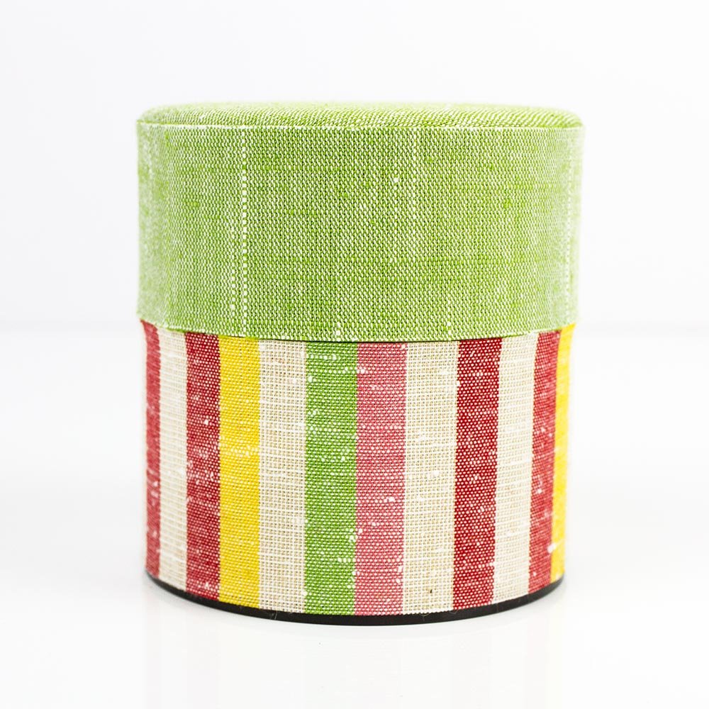 Striped Fabric Wrapped Japanese Tea Storage Canister - Image 4