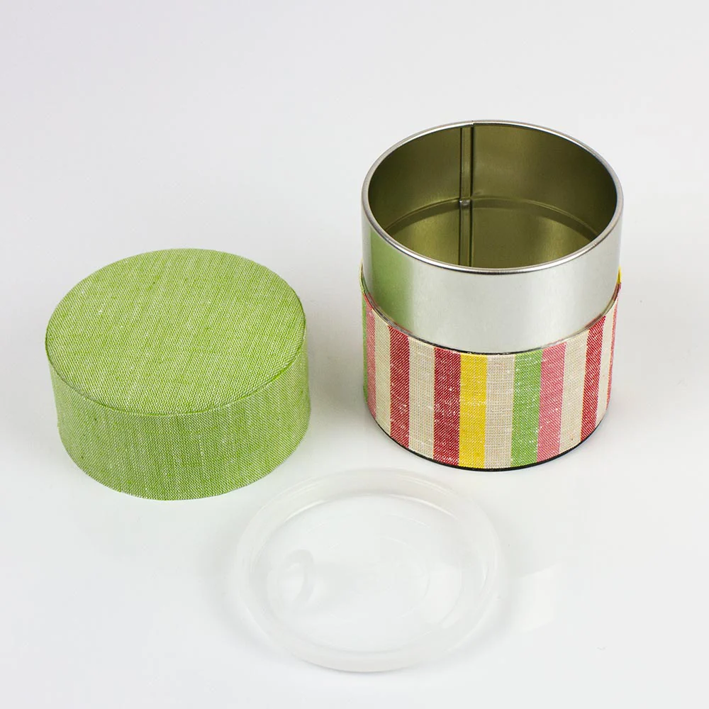 Striped Fabric Wrapped Japanese Tea Storage Canister - Image 5
