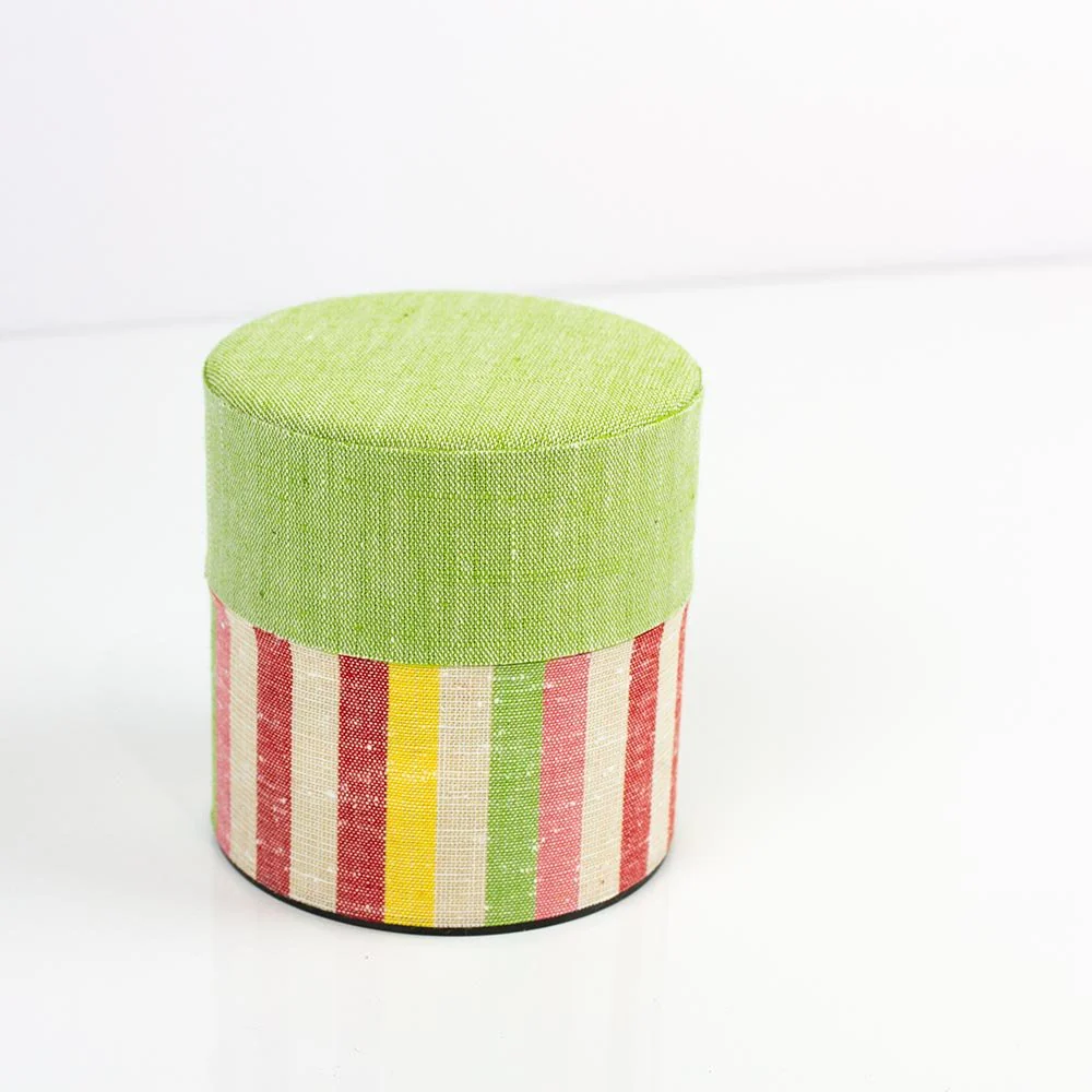 Striped Fabric Wrapped Japanese Tea Storage Canister - Image 6